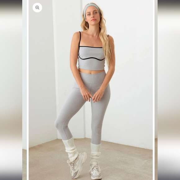 🩶 Gray Contrast Ribbed High Waist Set - Picture 2 of 5